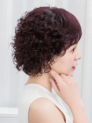 高档假发女短发短卷发真人发丝中长卷发型中老年全真发全头套自然