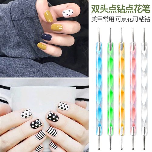 热卖美甲工具点花笔点波笔画花笔点钻器取钻笔双头木杆美甲师工具