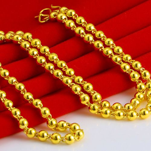 黄金项链男士女款999足金光珠圆珠链真金纯金首饰转运珠子24k