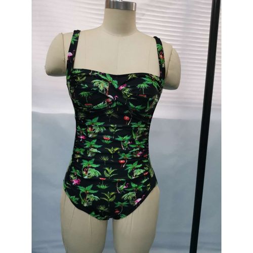性感印花吊带保守泳衣三角连体游泳衣 椰树 xxl