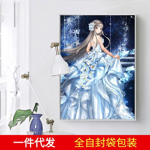 2018新款钻石画满钻蓝色梦幻少女贴钻十字绣新款卡通