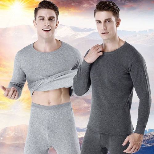 新款2022冬保暖内衣加绒加厚套装男士冬季男圆领纯色保暖内衣套装