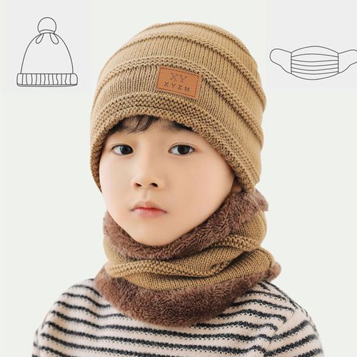 儿童加绒帽子围脖男孩秋冬款韩版学生加绒毛线帽女童针织帽潮亲子