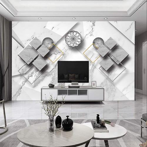 欧式电视背景墙壁纸立体客厅轻奢墙纸现代简约仿大理石影视墙壁画