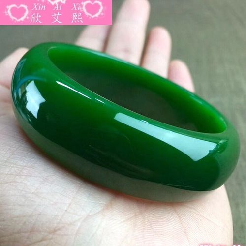 $ 和田碧玉手镯女款菠菜绿手镯加宽玉镯真玉手镯送妈妈礼物 玉镯尺寸