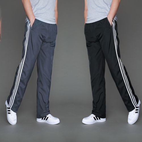 春夏三道杠运动裤男长裤涤纶直筒裤滑面耐磨学生裤宽松大码休闲裤