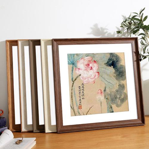 正方形中式国画画框书法字画装裱十字绣挂墙相框38cm尺寸可定制50