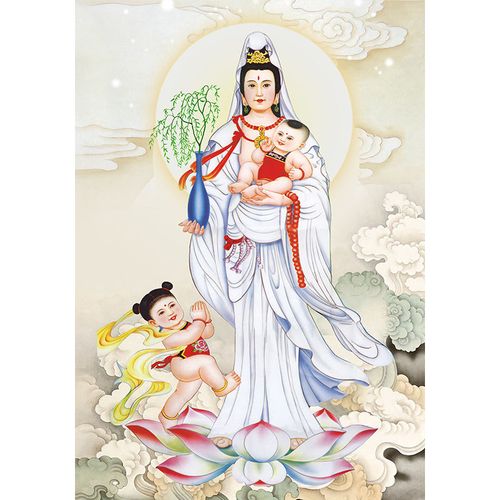 结缘观音菩萨像送子观音送子娘娘菩蕯佛像观音像相纸塑封画像【5月7日