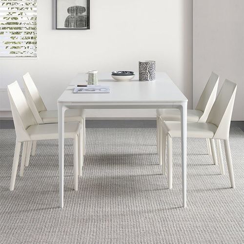 德利丰岩板纯白圆角铝合金餐桌椅组合小户型意式简约长方形餐桌