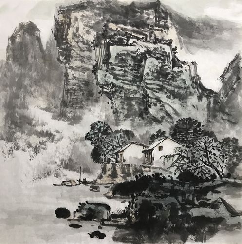 名家国画写意山水t620四尺斗方无款手绘宣纸画芯写生创作中式玄关