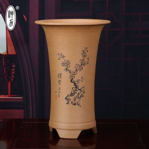 兰花盆 精品紫砂花盆 多肉紫砂花盆青段泥束腰兰花盆