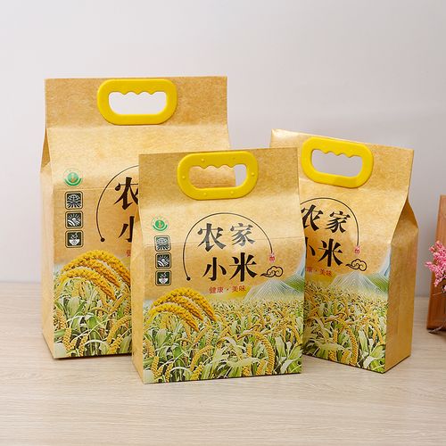 安怡现货黄小米包装大米包装袋五谷杂粮面粉礼品袋手提袋牛皮纸袋