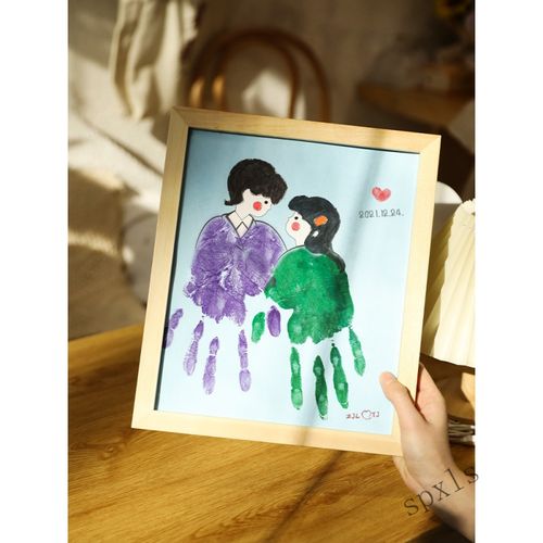 霜魄 2022新款情侣手印相框纪念油画diy手工生日礼物按手掌印画框印泥