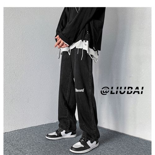 oldschool西海岸牛仔裤男春秋款直筒宽松美式hiphop裤子高街 黑色 m