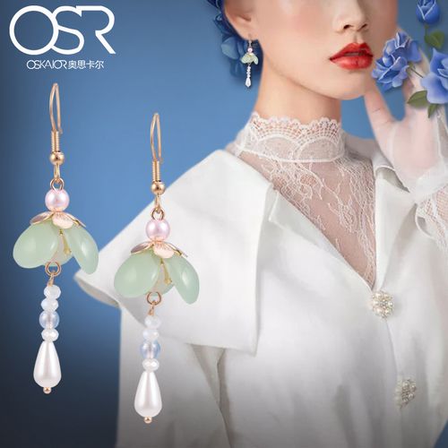 2021新款民族风耳环花朵古风耳坠配旗袍复古气质银针