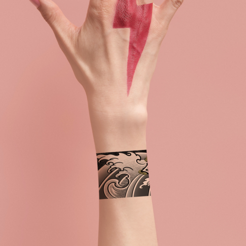 日式松叶臂环 防水持久浮世绘个性花臂海浪手环般若纹身贴男女脚