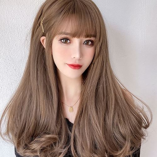 假发女长发梨花头自然日系空气刘海中长发卷发微卷蓬松全头假发套