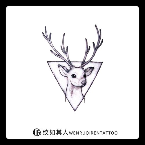 手绘麋鹿纹身贴手臂脚踝防水 男女个性黑白原创三角形鹿头刺青贴