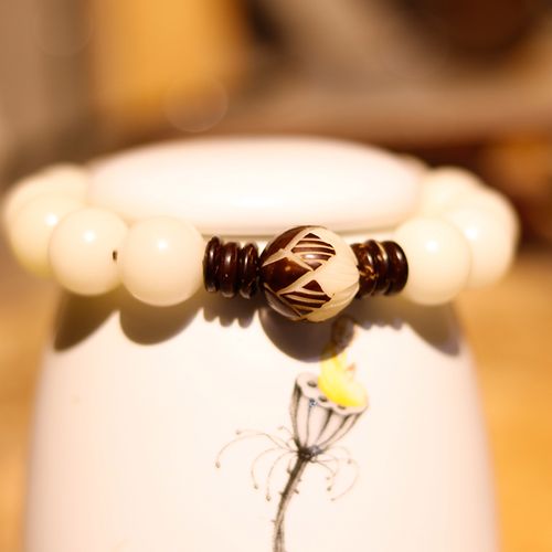 天然白玉菩提根原籽手串高密顺白单圈莲花文玩转运珠佛珠手链男女