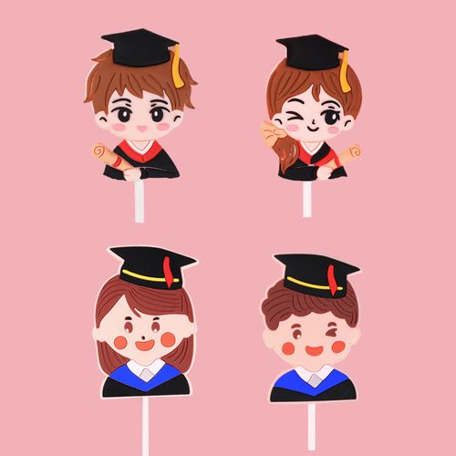 毕业季蛋糕装饰卡通学士帽男孩博士帽女孩软胶插件生日装饰摆件