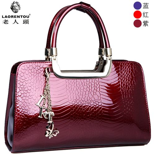 专柜新款老人头女包款正品包包鳄鱼纹牛皮漆皮亮皮手提单肩包包邮