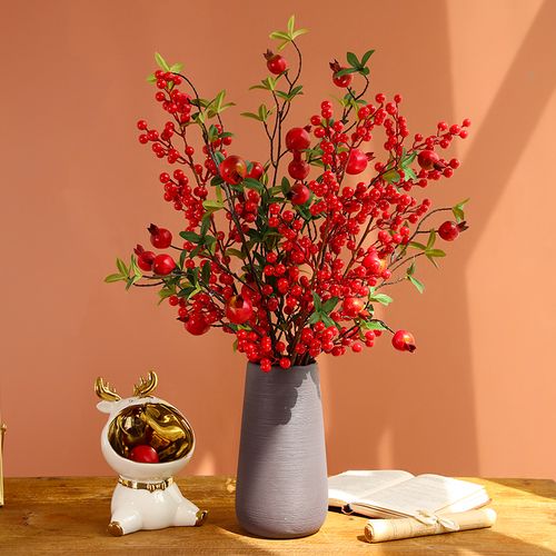 发财果仿真花摆件客厅轻奢干花花束摆设餐桌假花冬青果花艺装饰品