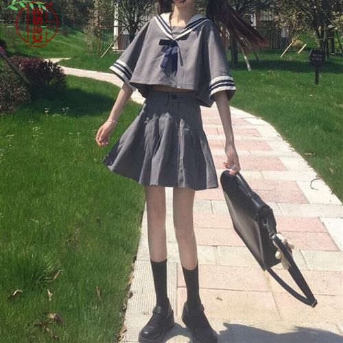 水手服海军领短款百褶裙子女套装女夏原创软妹学院风少女校服裙学生