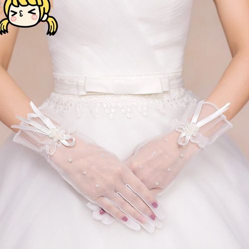 复古套袖结婚手套红色新娘红蕾丝短款婚纱男款夏季长