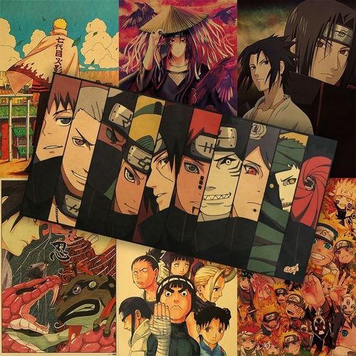 火影忍者海报牛皮纸全家福鸣人佐助晓组织宿舍卧室房间装饰墙贴纸