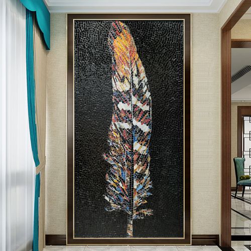黑底羽毛冰瓷马赛克剪画镶嵌工艺画装饰画挂画玄关拼图拼花背景墙