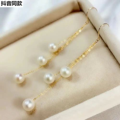 水年华珠宝玉盘落6珠18k金珍珠耳环大气