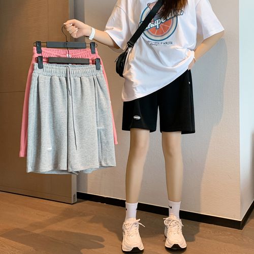 实拍9867#运动短裤女夏ins潮bf风休闲学生高腰中裤跑步宽松五分裤