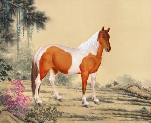 22郎世宁 马 动物国画骏马图  原大高清绢布微喷o仿古复制装饰画