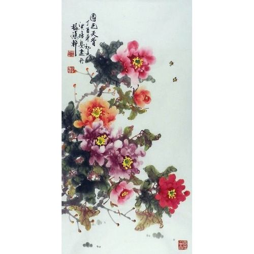 平民画院客厅字画包邮g050803梁培安三尺国画牡丹作品真迹 100 50