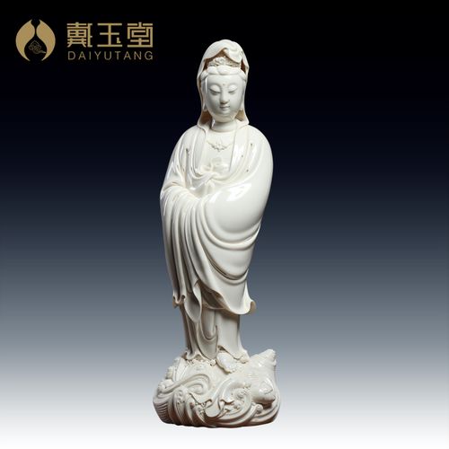 戴玉堂陶瓷摆件《仿古瓷渡海观音菩萨》仿何朝宗白瓷佛像居家供奉