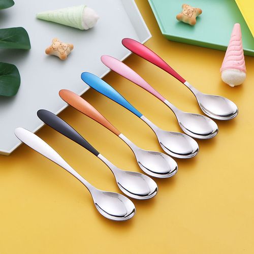勺子韩式可爱彩色儿童勺子304不锈钢儿童勺咖啡勺甜品勺家用调羹