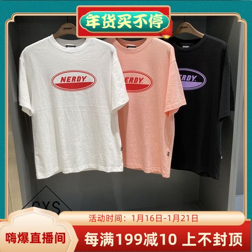 韩国正品代购nerdy 21春夏新款男女圆形彩色字母印花宽松短袖t恤