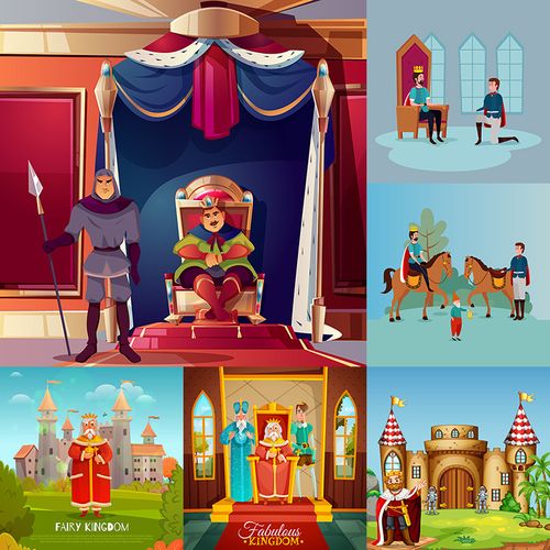 卡通国王插画 古代城堡陛下国君帝皇人物海报 ai格式矢量设计素材