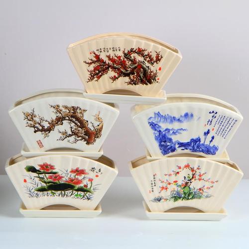 绿之源园艺君子兰专用盆扇形陶瓷花盆长方形陶瓷花盆桌面盆栽花盆送