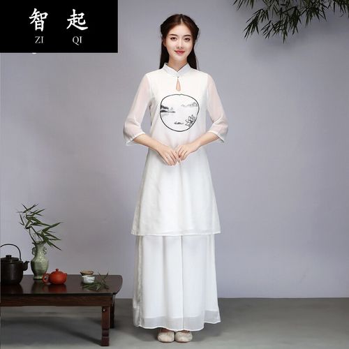 茶艺服装女 茶人服女禅意女装中国风采耳头疗足疗师工作服中式改良