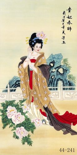国画四大美女杨贵妃竖版玄关茶楼书房酒店中式装饰画宣纸f-241