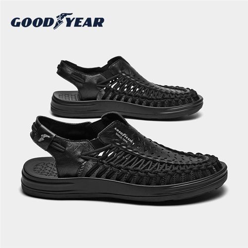good year/固特异凉鞋男2022新款真皮透气休闲凉拖鞋牛皮沙滩鞋潮
