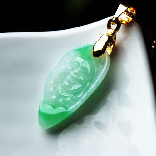 翡翠玉佛 新品天然a货翡翠冰种阳绿玉佛吊坠老坑玉石笑佛玉项坠