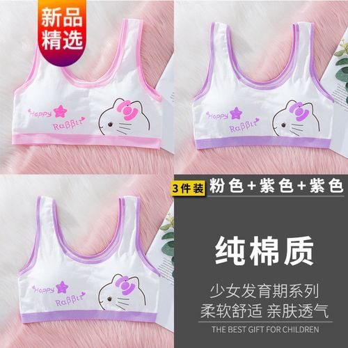 女童发育期纯棉小背心少女文胸内衣女韩版初中小学 【3件装】粉色