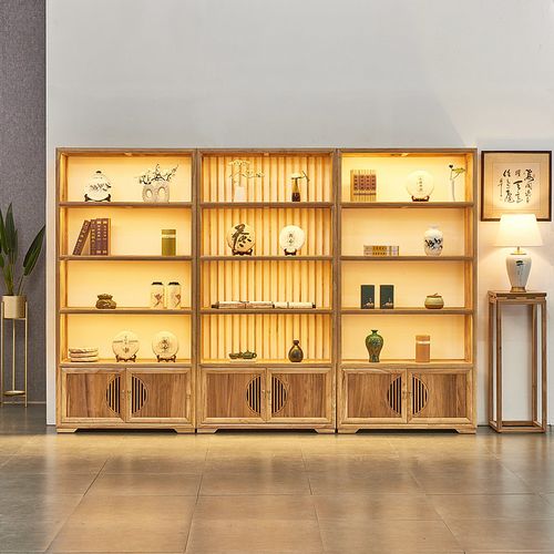 实木书架展示架展柜新品茶室茶庄带灯茶架茶饼架陈列架茶叶架货架