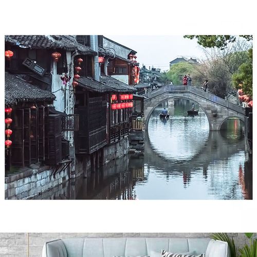 江南水乡乌镇西塘自然风景海报制作客厅沙发背景墙贴画墙画6