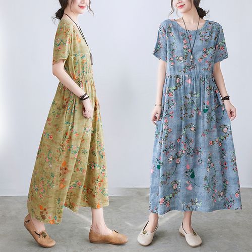 适合胖人穿的裙子短袖显瘦连衣裙夏季大码女装小碎花裙子胖mm优雅