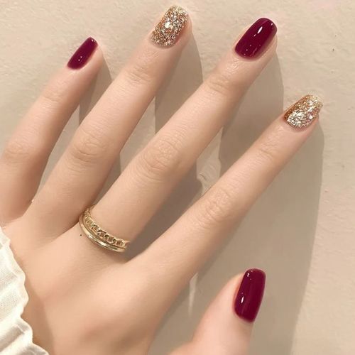 假指甲贴片 酒红显白穿戴式 孕妇 新娘结婚指甲贴 可拆卸美甲成品