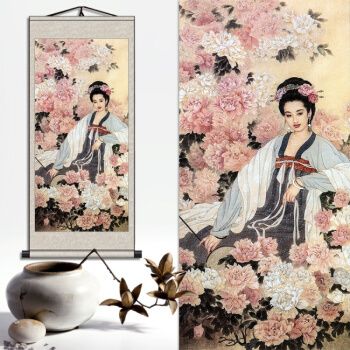 孜一 古典美女人物工笔画仕女图茶楼会所装饰画卧室卷轴挂画美人画 24