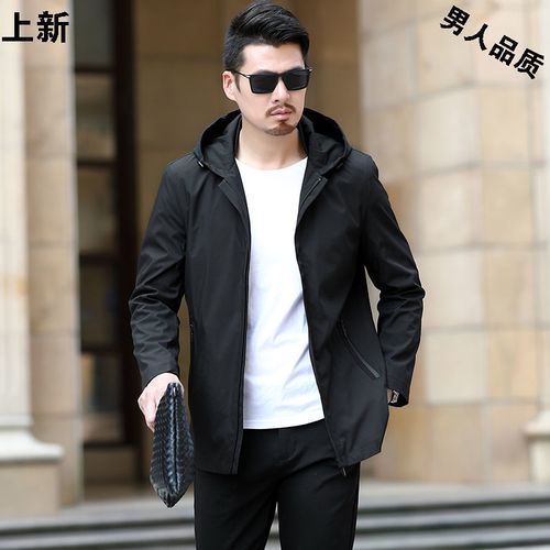 中年男士风衣外套2021新款春秋装爸爸40岁50中长款连帽休闲衣服薄